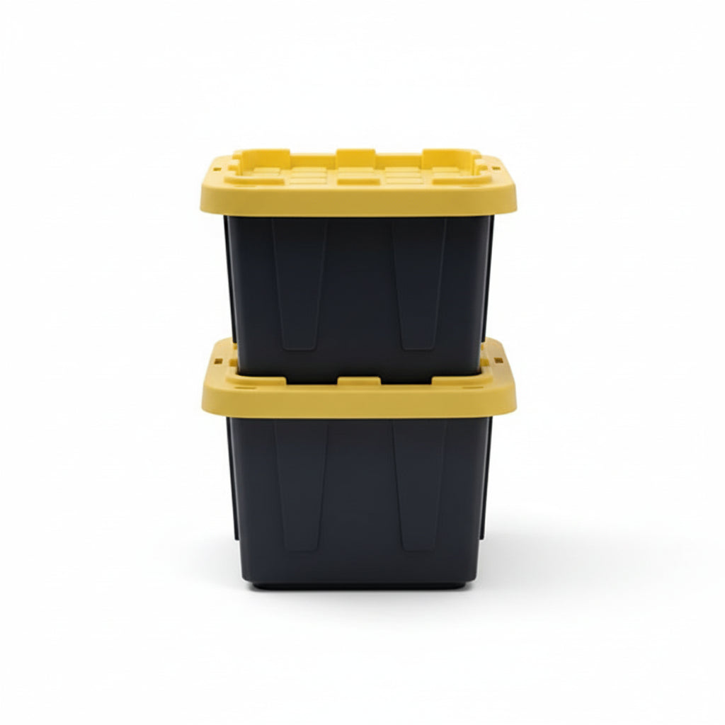 BLACK & YELLOW, 5-Gallon Heavy Duty Storage Bins with Lids, Stackable Plastic Storage Bins with Weather-Resistant Design, Home Organization, 6 Pack