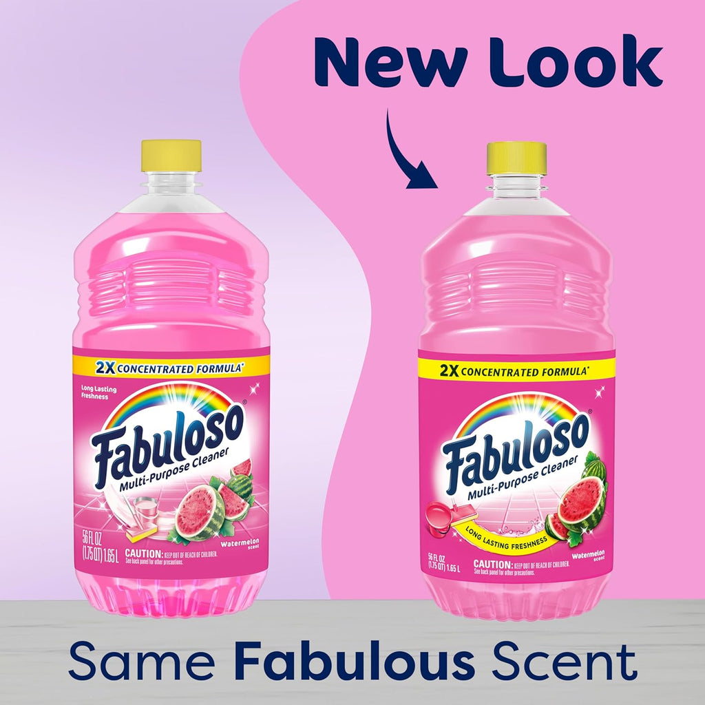 Fabuloso Multi-Purpose Cleaner and Floor Cleaner, 2X Concentrated Formula, Long-Lasting Freshness, Watermelon Scent, 56 fluid ounces