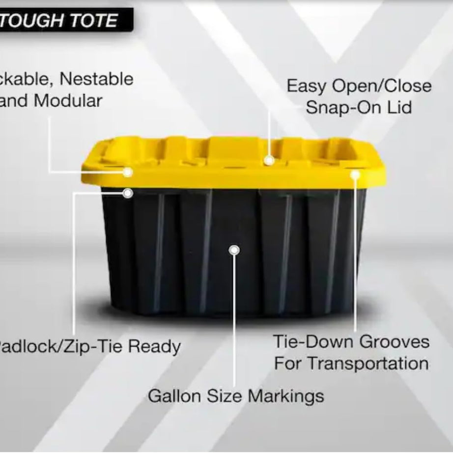 HDX Tough Polypropylene Plastic 27 Gal. Storage Tote in Black by HDX (4 pack)
