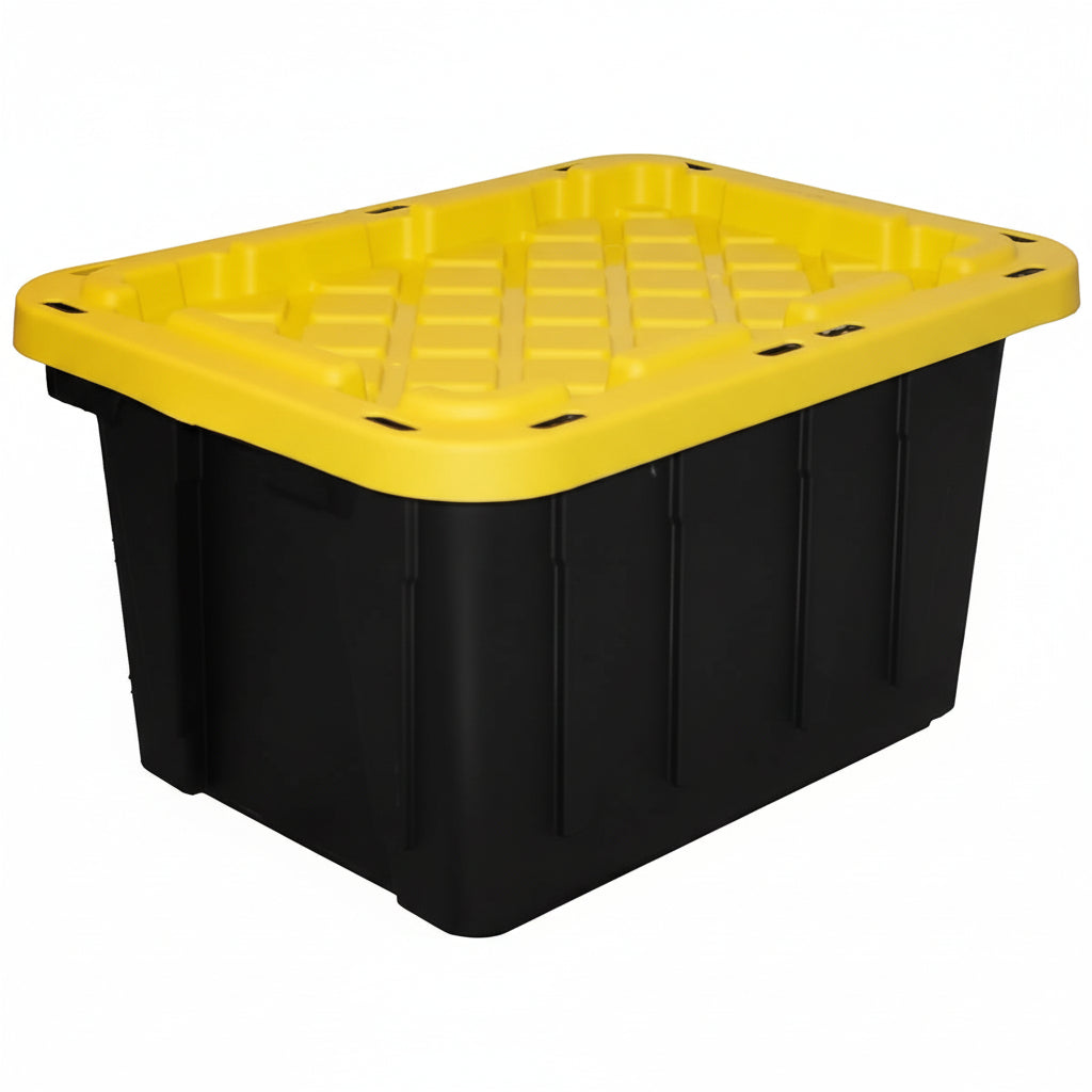 HDX 27 gal. Strong Box Plastic Storage Tote in Black and Yellow