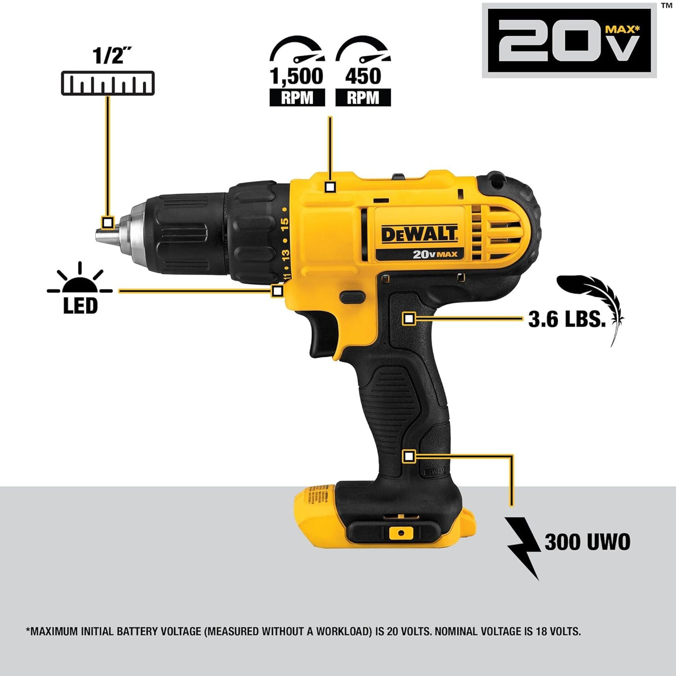 DEWALT 20V MAX Cordless Drill and Impact Driver, Power Tool Combo Kit , Includes 2 Batteries, Charger and Bag (DCK240C2)